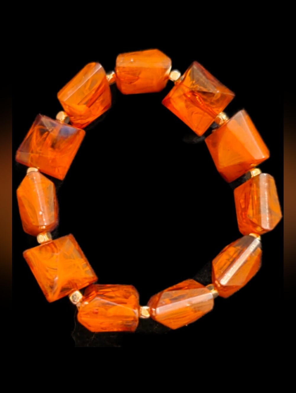 Amber Orange Faceted Bead Stretch Bracelet